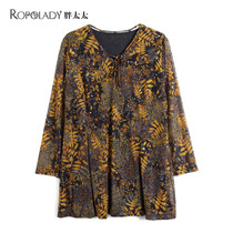 Fat Wife Big Code Woman Dress Spring Dress New Shirt V Collar Loose with Slim Fit Mom Blouse Tide 822219910