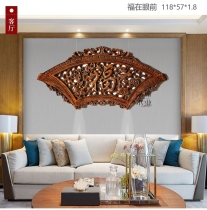 Dongyangxiang Zhangmu engraving fan-shaped wall pendant Living room Book room Xuanguan wall-hanging Chinese imitation antique solid wood decoration