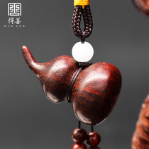 Small leaf red sandalwood gourd hand piece wood carving Fu Luwen play wood carved sandalwood high oil dense play accessories ornaments