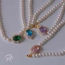 PP Ornament Original Palace Crystal Pearl Necklace Woman Light Extravagant and Pendant Temperament Style Retro Lock Bone Chain