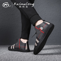 2021 new floral cloth shoes spring mens Korean version of casual help tide shoes printed Zhongbang European station high-top board shoes