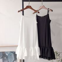 Black Lotus Leaf Lace Bottom Pendant Strap Skirt Sleeveless Vest Woman 100 Hitch Double Layer Snowspun Lace Vee Lining Dress Sweetness