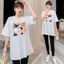 Pregnant womens summer Net red set out fashion short sleeve t-shirt shirt coat womens belly does not show 2021 New