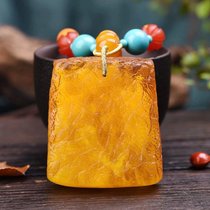 Natural honey waxed water drop pendant chicken oil yellow with original leather male and female with fur coat chain amber without cards honey wax necklace