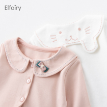 Elfairy girl hit undershirt spring autumn clothing baby pure cotton long sleeve shirt white cardio-hoodie baby blouse
