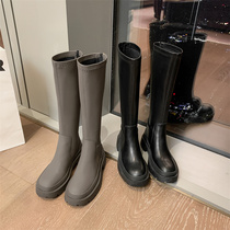 Long Drum Boots Female Rider Boots 2021 Autumn Winter New Grey elastic shows Long boot female though knee-high cylinder boots