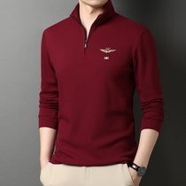 Zip stand collar polo shirt mens long sleeve T-shirt spring and autumn leisure Youth Mens cotton top base shirt