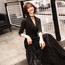 Evening dress skirt 2021 new black noble banquet long high-end thin queen gas field host dinner temperament