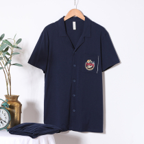 Fenten 2021 pajamas mens summer thin short-sleeved shorts cardigan cotton cotton cotton large size casual home wear