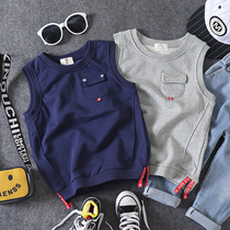 Tide Boy Casual Waistcoat Spring Autumn Money New Pint Boy Girl Pocket Knitted Vest Small and small baby Shoulder Jacket