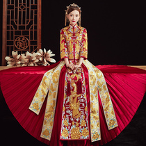 Xiuhe dress new 2021 bride wedding Chinese bridal dress Feng Guanxia dress Dragon and phoenix coat wedding dress Wedding show kimono