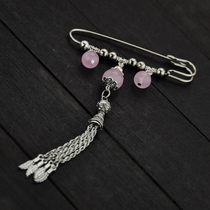 womens korean style vintage ethnic style peach flower luck powder jade marrow tassel brooch pin sweater scarf coat accessories