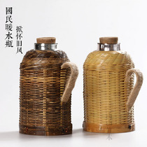 Bamboo skin warming pot Zizhu bamboo woven thermos cover Vintage retro thermos shell tea room clubhouse 1 3L1 6L2 liters