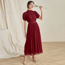 Maje Koce summer white wine red elegant swing dress European and American temperament slim chiffon long skirt women