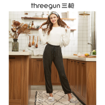 Three gun pajamas womens 2019 autumn and winter new flower gray brushed soft stretch casual high waist womens home trousers