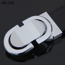 MR KM Fashion Trends Handsome copper buckle Double face headlayer Bull Leather Belt men Smooth Buckle Youth Strap