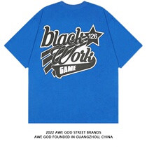 AWE GOD American street Klein blue white short-sleeved mens and womens summer new trendy couple casual T-shirt