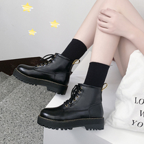 Thick-soled Martin Boots Womens Autumn and Winter English Soft Leather 6-hole Short Boots Lace Joker Increased Songcake Shoes