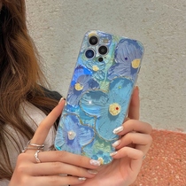 Blue Light Oil Painting Purple Flowers Apply Apple 13 Shell Advanced Sensation iPhone12promax Full Package Silicone Gel 11