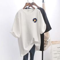 South Korea 2021 summer new small daisy short sleeve t-shirt women Loose Medium long cotton ins half sleeve top tide