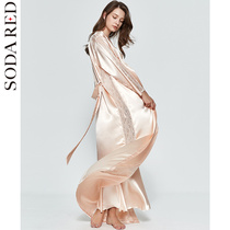 Extended nightgown female ice silk summer thin bathrobe Sexy suspender nightgown long dress suit Morning gown female bride