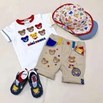 21 summer tide brand Japanese trendy childrens boys and girls baby childrens clothing MIKI childrens love rabbit embroidery middle pants 5 points pants