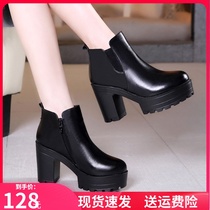 Matsugarcake thick-soled short boots autumn and winter thick heel waterproof table size 40-43 yards high-heeled Martin boots British style nude boots female