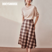 Luo Yi woolen skirt womens autumn and winter new intellectual retro plaid temperament slim-fit large swing mid-length skirt 01066