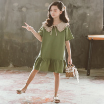 2021 summer girls cotton doll collar bow lace-up ruffle dress