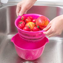 Japanese imported fruit tray kitchen plastic drain pot wash fruit vegetable drain bowl wash basket double fruit basket