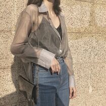 2021 new silk shirt sunscreen clothes womens summer long-sleeved spring and autumn transparent thin sunscreen cardigan outer jacket