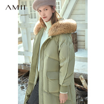 Amii flagship winter wear lazy wind raccoon fur collar loose tooling down jacket long thick warm coat women