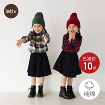 Lativ dress kids flannel plaid shirt cotton long-sleeved shirt parent-child autumn and winter tops in large childrens wear
