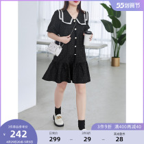 MSShe big code womens dress 2022 new summer dress fat mm pearl doll collar small fragrant wind jacquard ironing drill with dress