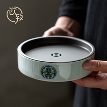 Drink to Jingdezhen high-end glaze color pot bearing split ceramic pot holder water pot small water storage dry brewing tray tea set