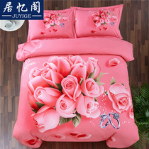 Cotton brushed four-piece set 3D three-dimensional printing big red purple 1 8m bedding single Wedding celebration thickened cotton quilt cover