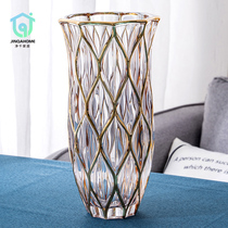 European style gold gold craft crystal glass vase floor vase home living room Vase ornaments decorative flower Ware