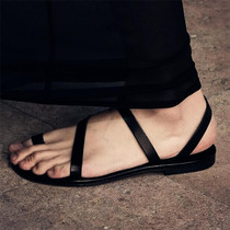  Open-toed flat leather Roman sandals comfortable soft bottom fine belt cool summer wild student beach vacation style