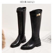 High knee boots womens 2021 autumn and winter new net red leather boots womens thick-heeled riding boots high-barrel knight boots long-barrel military boots