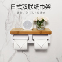 Toilet tissue box punch-free creative hand paper holder hotel restaurant toilet tissue rack bamboo and wood roll paper roll