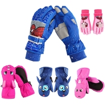 Childrens winter boys and girls waterproof warm cartoon ski gloves plus velvet thick warm play snow parent-child Mohe Snow Township