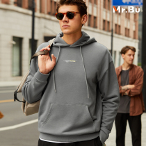 Mr Bu pure cotton Lions hat Long sleeves Mens 2021 autumn winter new minimalist drawing rope printed sweatshirt male KT01288