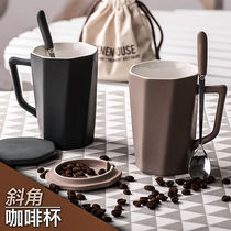 Cup ceramic simple creative mug with lid spoon water cup female male coffee cup couple Home Office breakfast cup