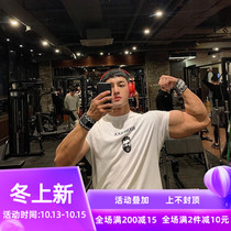 Muscle faith ins fitness short sleeve male high street sports tide card basketball brothers running training clothes casual T-shirt