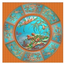 Carved picture fan-shaped plum orchid bamboo chrysanthemum bird round table dining table four seasons fan-shaped flower and bird round table table picture lotus mandarin duck