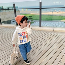 Monee Boys 2021 Spring and Autumn New Korean Version Sweater Childrens Western Style Sweater Childrens Hooded Korean Version Top