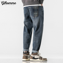 Autumn new mens jeans loose straight tube broken hole Tide brand Korean version of the trend Joker thick long pants men