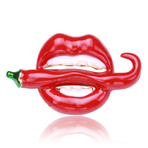 2022 New Tide Enamel Drops Oil Chili Red Lips Brooch Fashion Brief Conserved Assembly Ornament High Gear Gift