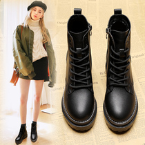 Inner high Martin boots female 8cm English autumn winter short boots leather women autumn thick soles Joker small 8