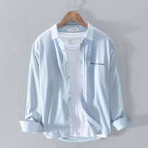 Striped Long Sleeve Shirt Men Summer Slim Fit Day Ensemble High Sense Casual White Upper Garment Embroidered Shirt Jacket Tide